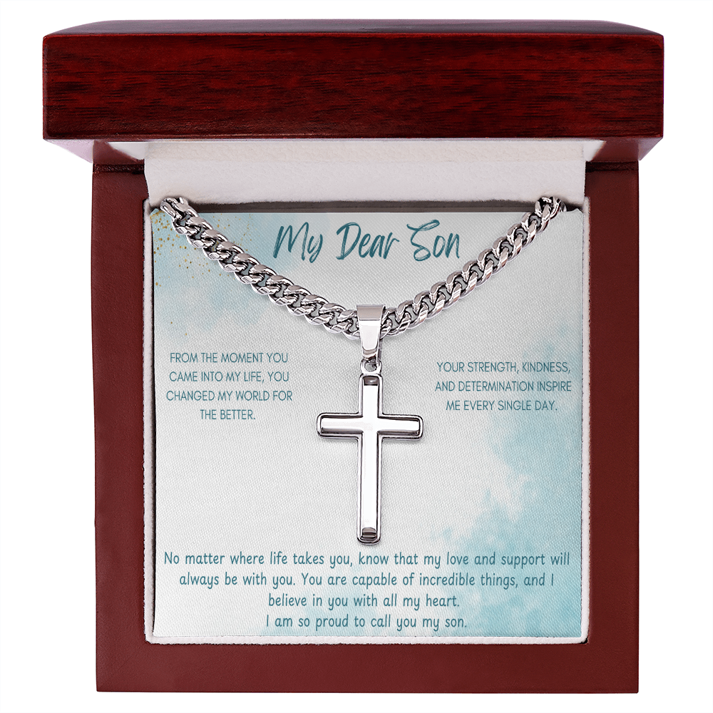 My Dear Son  - Cuban Chain with Artisan Cross Necklace