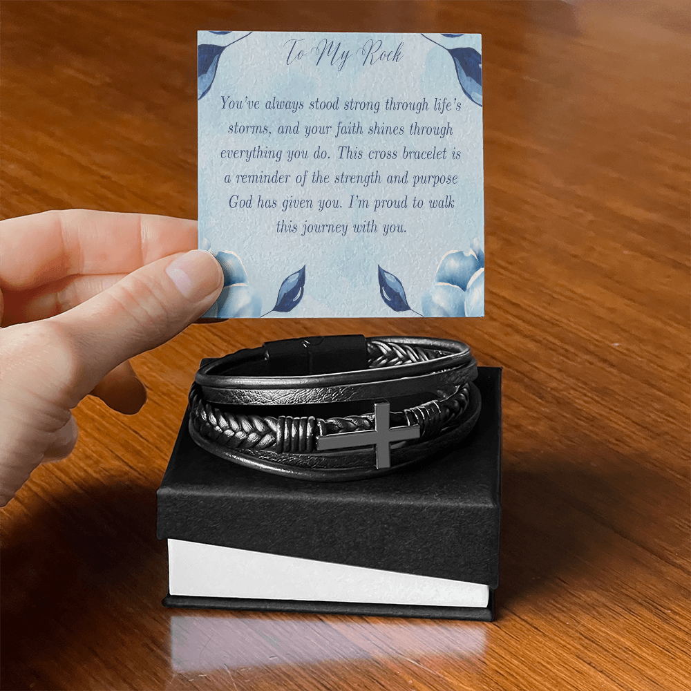 To My Rock -  Men's Cross Leather Bracelet