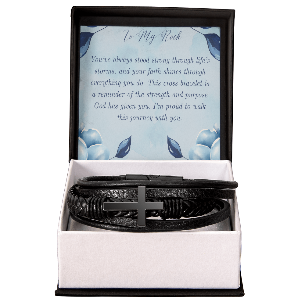 To My Rock -  Men's Cross Leather Bracelet