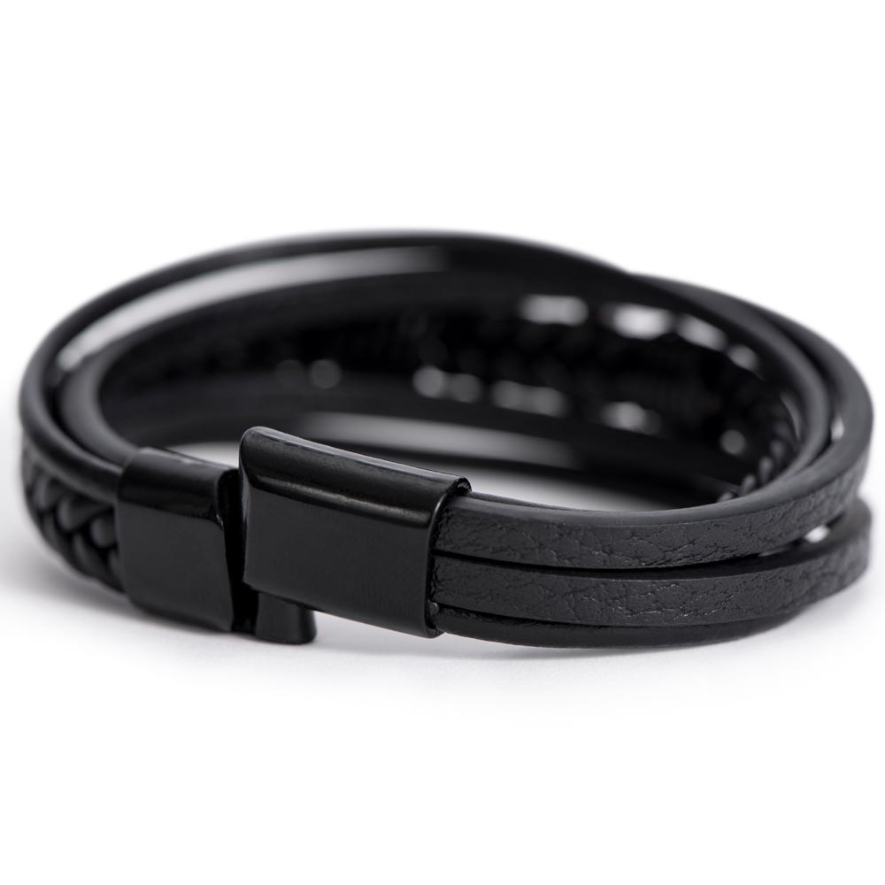 To My Son -  Men's Cross Leather Bracelet