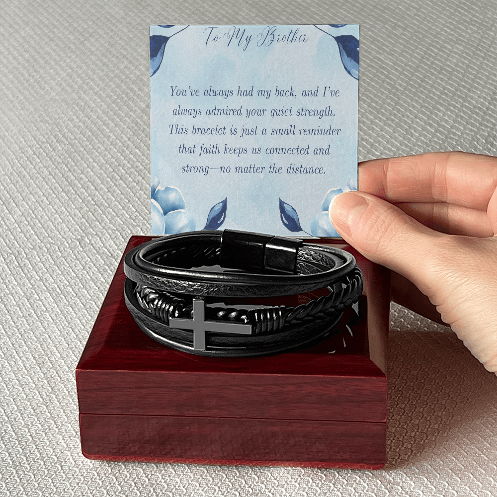 To My Brother - Men's Cross Leather Bracelet