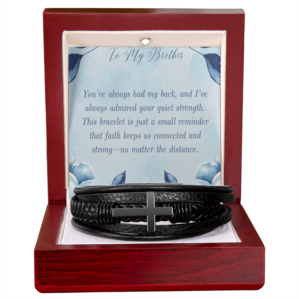 To My Brother - Men's Cross Leather Bracelet